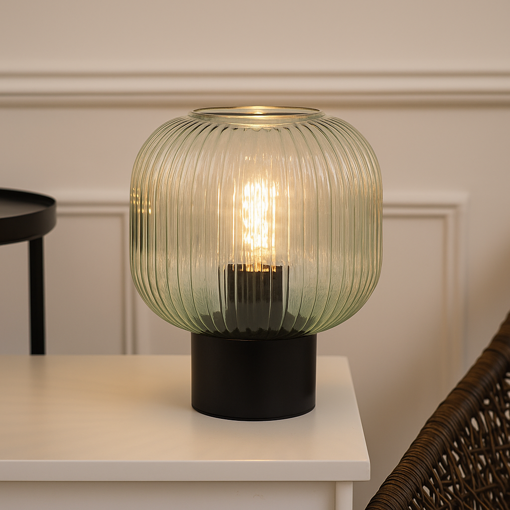 Design lampa stołowa zielona, Charlois, z przełącznik