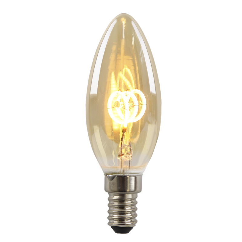 Olucia żarówka świecowa LED E14 ściemnialna Tuelo, bursztyn, 2W, 2200K