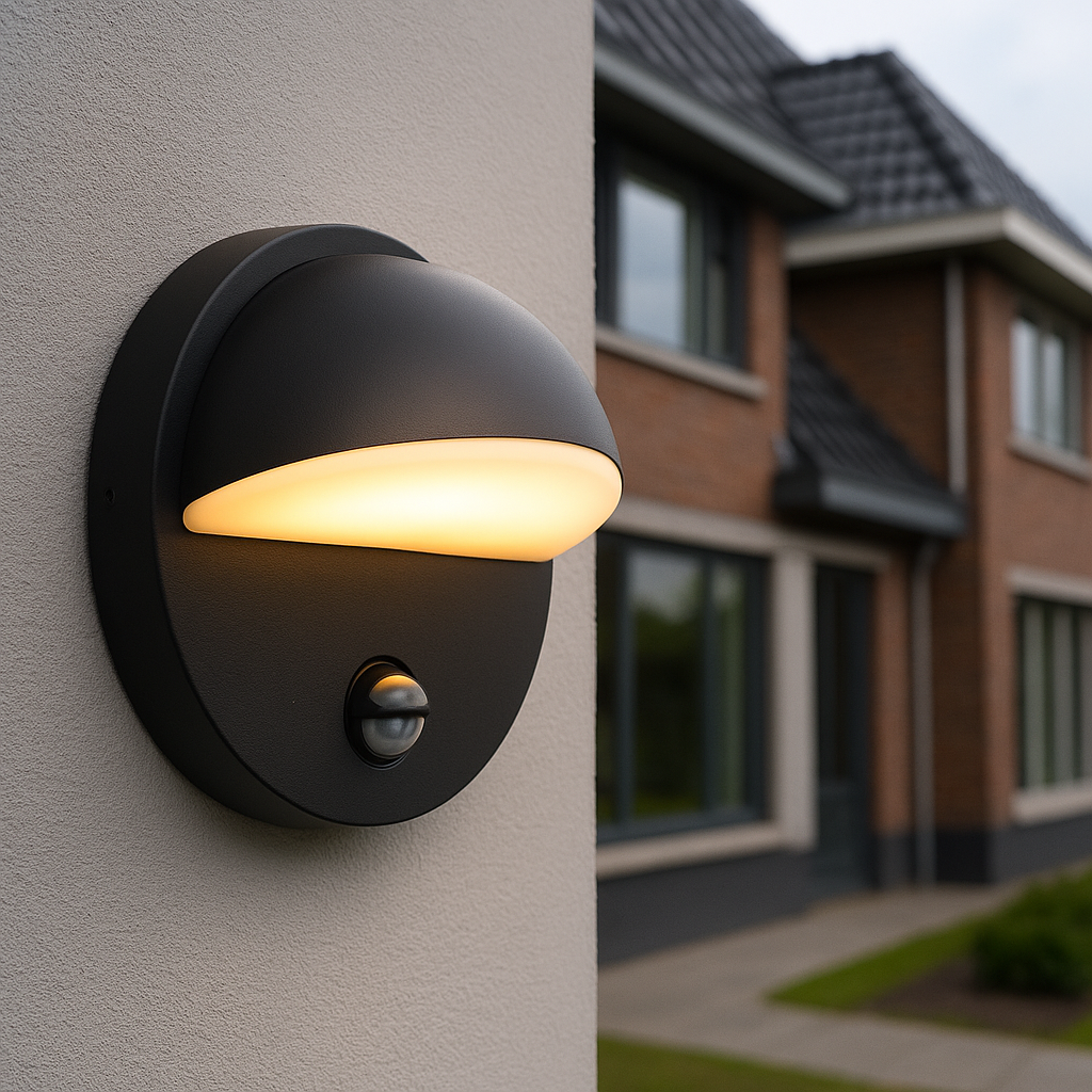 Nowoczesny kinkiet zewnętrzny z czujnikiem ruchu czarny, Shelby, 7W, 3000K LED, IP44