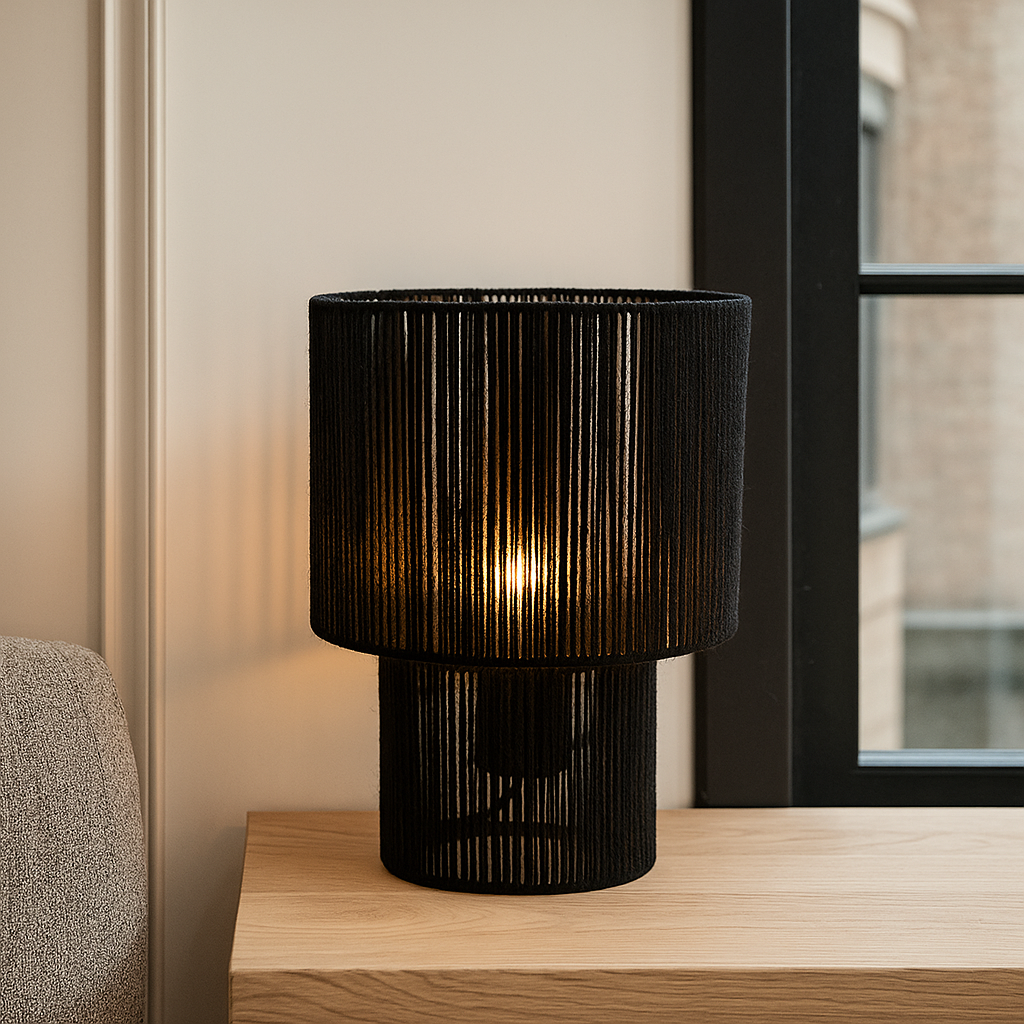 Rustykalna lampa stołowa czarna, Sanny, z przełącznik