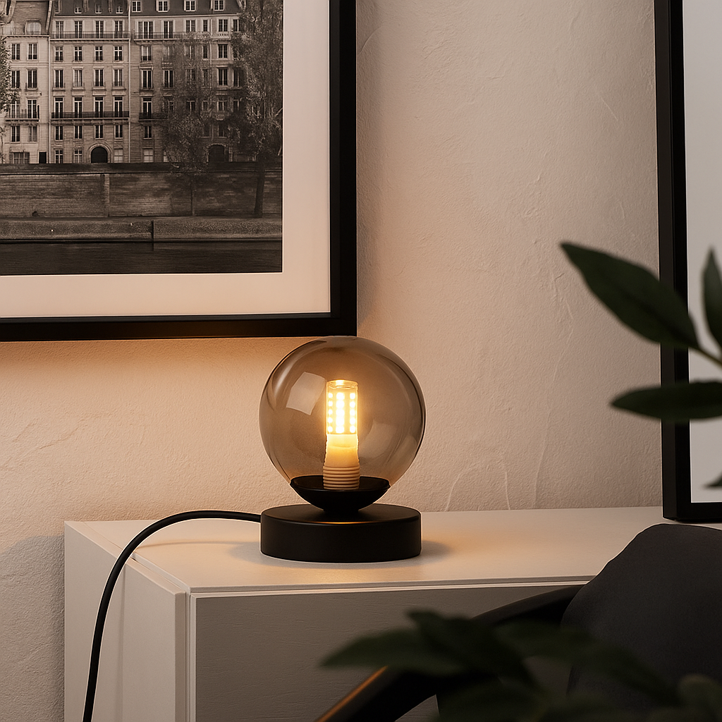 Design lampa stołowa szara, Stacy, z przełącznik