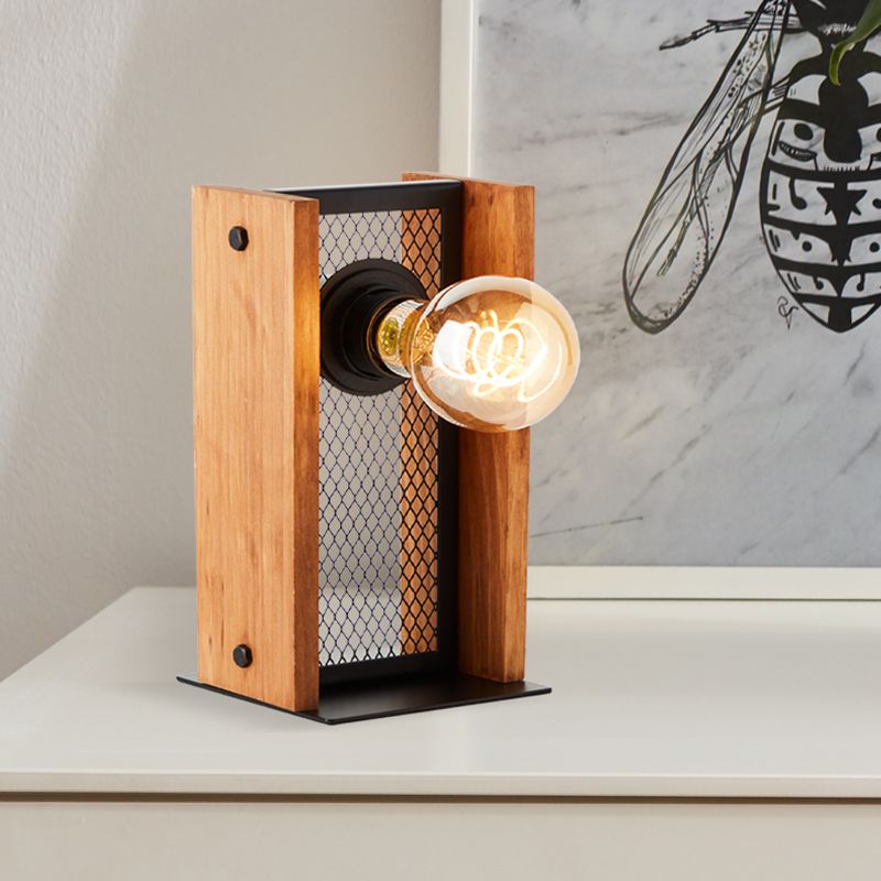 Drewniana lampa stołowa brązowa, Rasha, z przełącznik