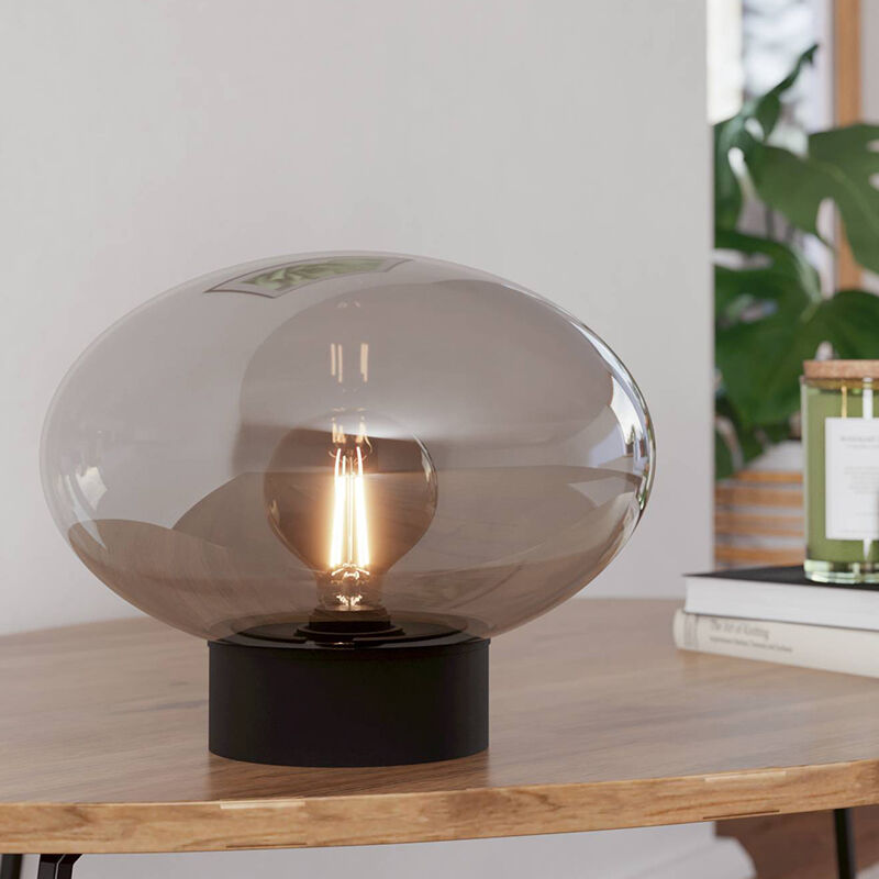 Szklana design lampa stołowa szara, Kirstin, z przełącznik