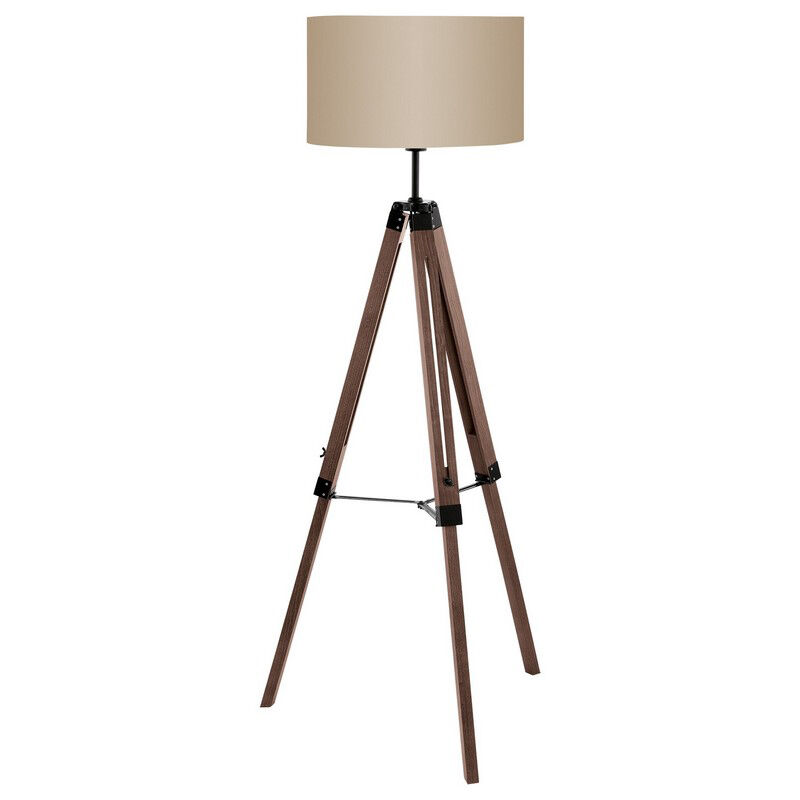 Drewniana rustykalna lampa stojąca trójnożna brązowa, Joana, z przełącznik