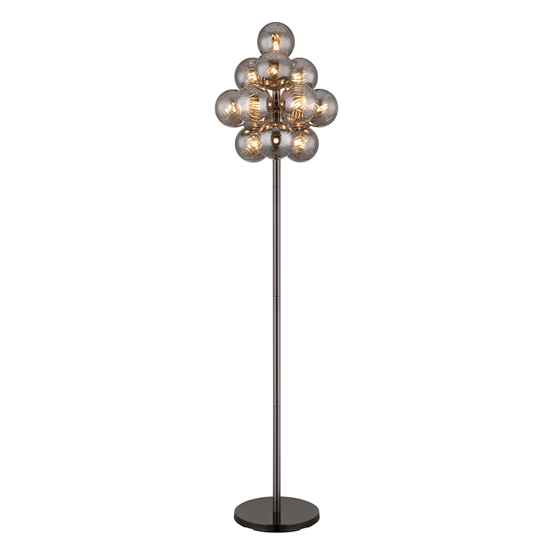 Szklana retro lampa stojąca szara, Ozan, z przełącznik
