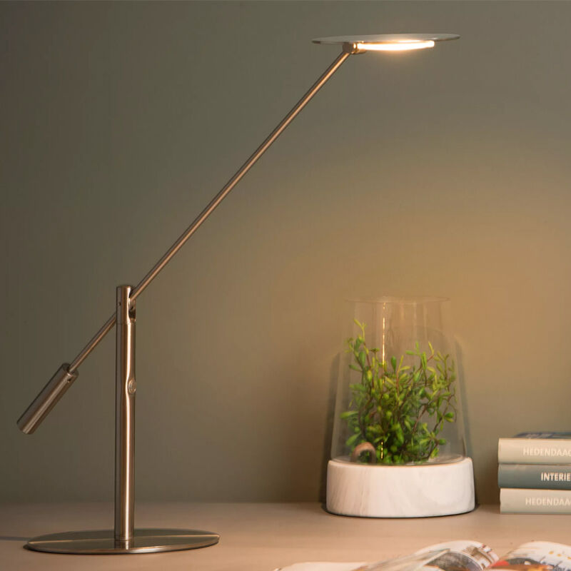 Chromowana lampa biurkowa nowoczesna, Anselmo, 9W, 3000K LED, z dotykowy ściemniacz