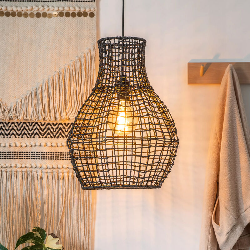 Rattanowa lampa wisząca czarna, Alban