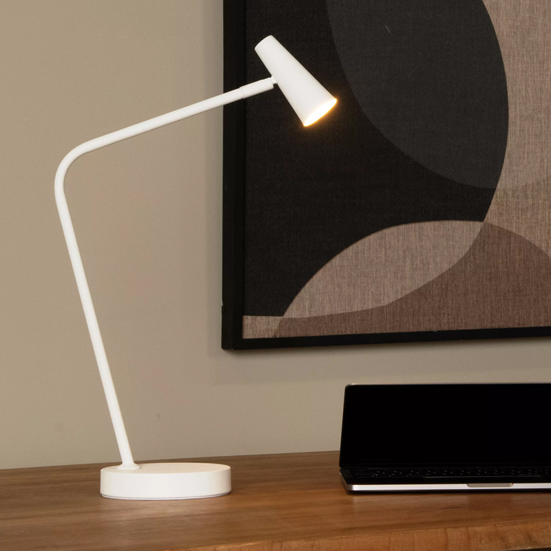 Biała lampa stołowa akumulatorowa nowoczesna, Stirling, 3W, 2700K LED, z dotykowy ściemniacz