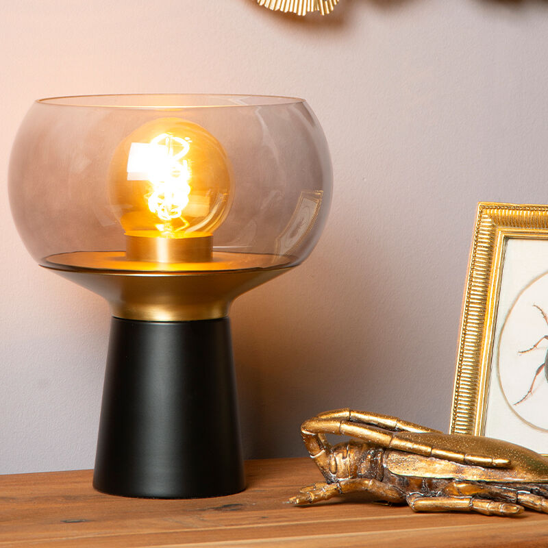 Czarna lampa stołowa retro, Farris, z przełącznik