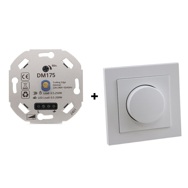 Ściemniacz LED, 0,5 - 200W, z białą ramką i płytą centralną