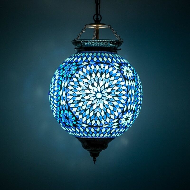 Mozaikowa orientalna lampa wisząca niebieska, Aziza