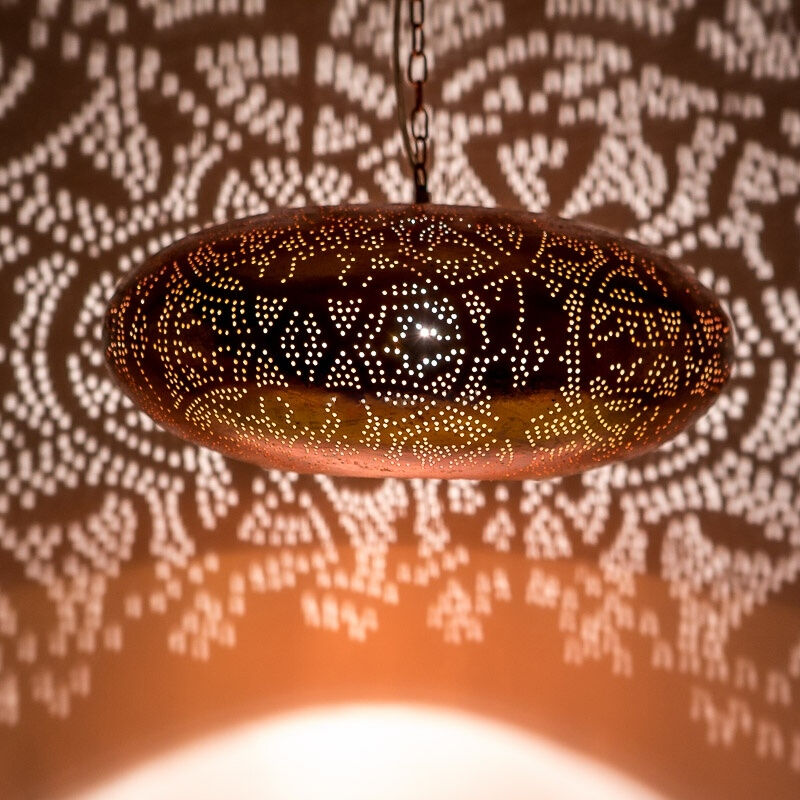 Filigranowa orientalna lampa wisząca miedziana, Zina