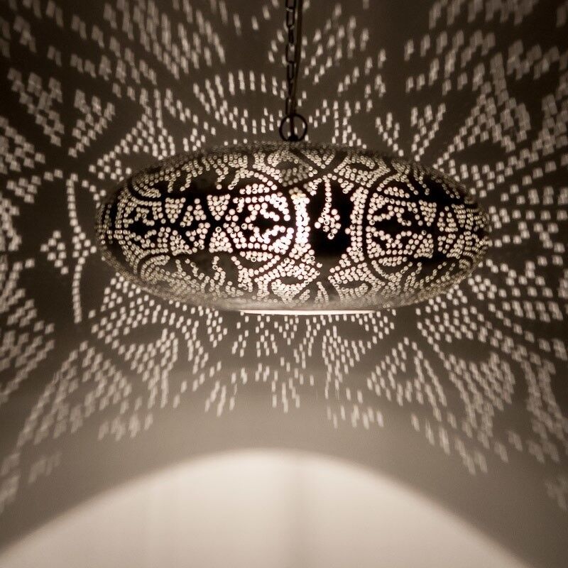Filigranowa orientalna lampa wisząca srebrna, Zina