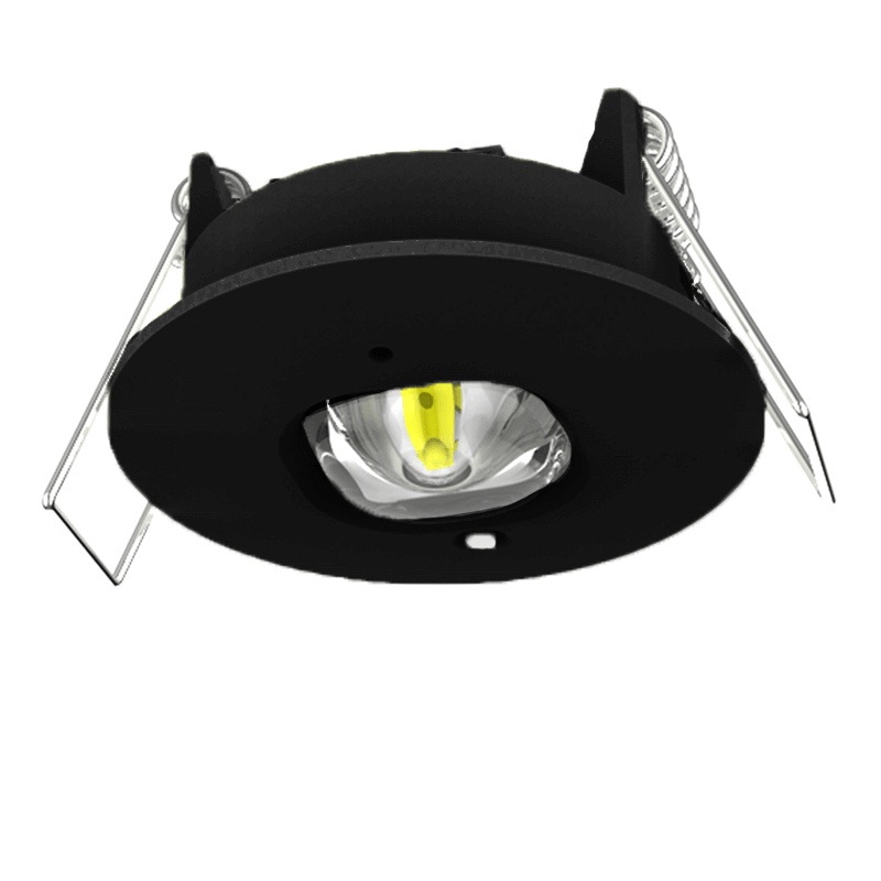 Czarny reflektor wpuszczany do oświetlenia awaryjnego, 1W, 6000K LED, IP22