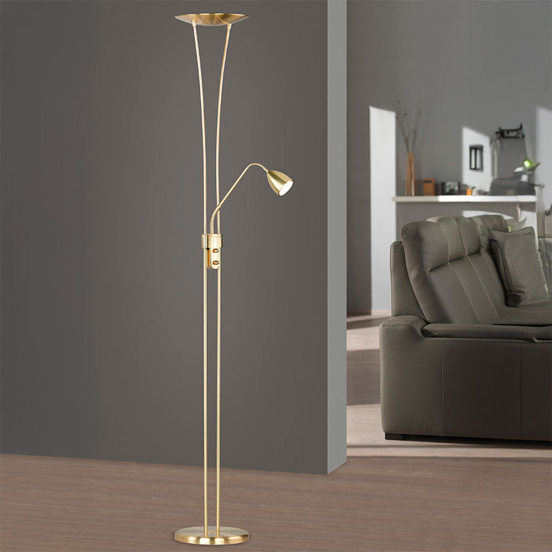 Mosiądz lampa stojąca klasyczna, Stijn, 20W, 3000K LED, z przełącznik