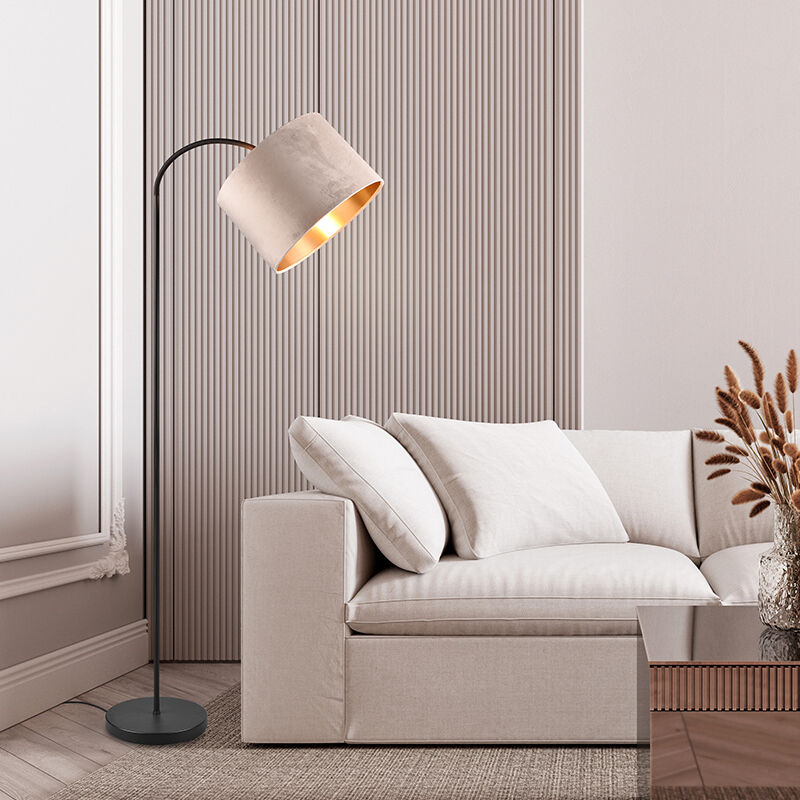 Beżowa lampa stojąca łukowa nowoczesna, Ercan