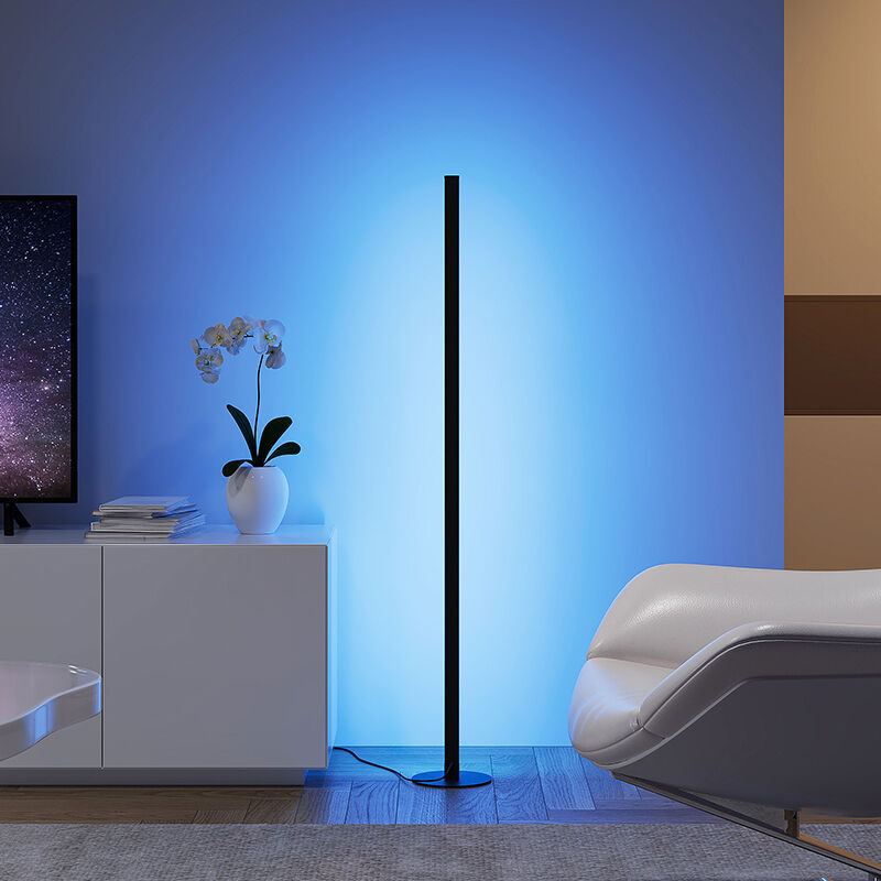 Czarna lampa stojąca nowoczesna, Giliam, 11W, RGB LED, z pilot