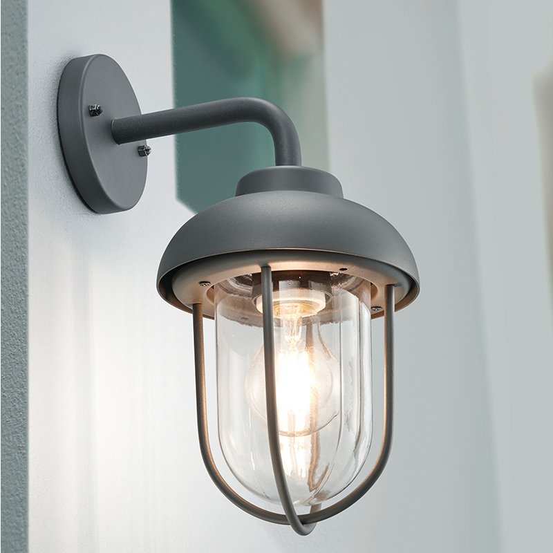 Antracytowa lampa zewnętrzna industrialna, Trevor, IP44