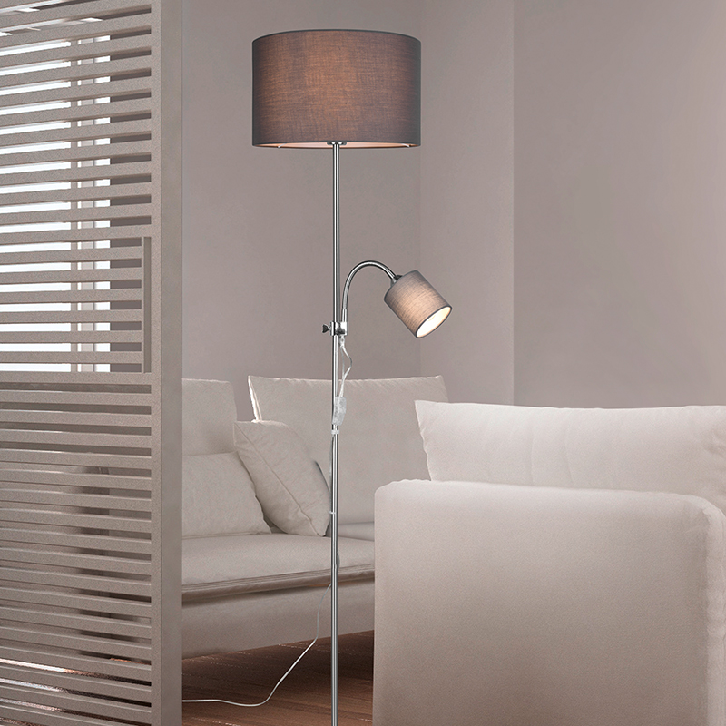 Niklowa lampa do czytania stojąca nowoczesna, Edina, z przełącznik