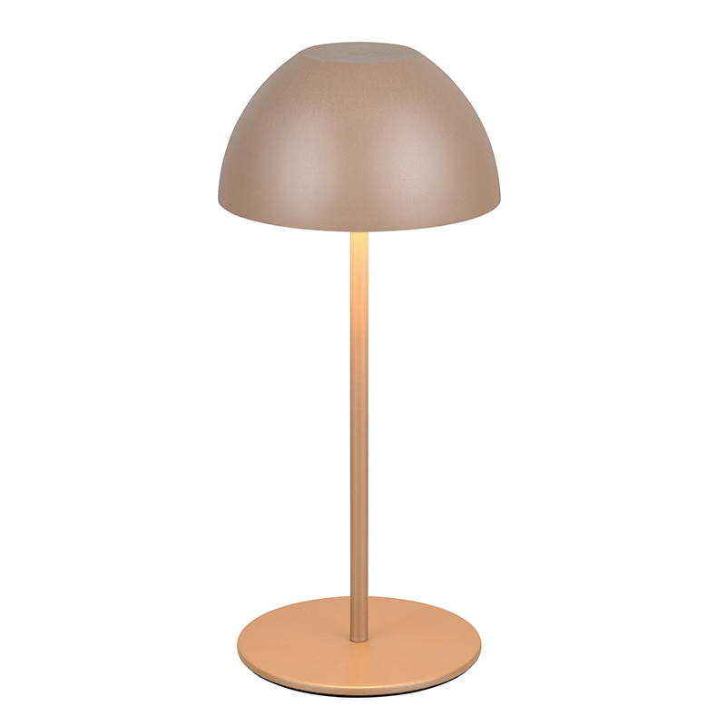 Brązowa lampa stołowa akumulatorowa plastikowa, Mikhail, 2W, 3000K LED, IP44, z dotykowy ściemniacz