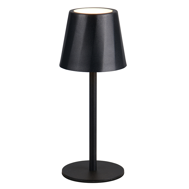 Czarna lampa stołowa akumulatorowa metalowa, Priya, 1,6W, regulowana ciepła do zimnej bieli LED, ściemniana w 3 krokach