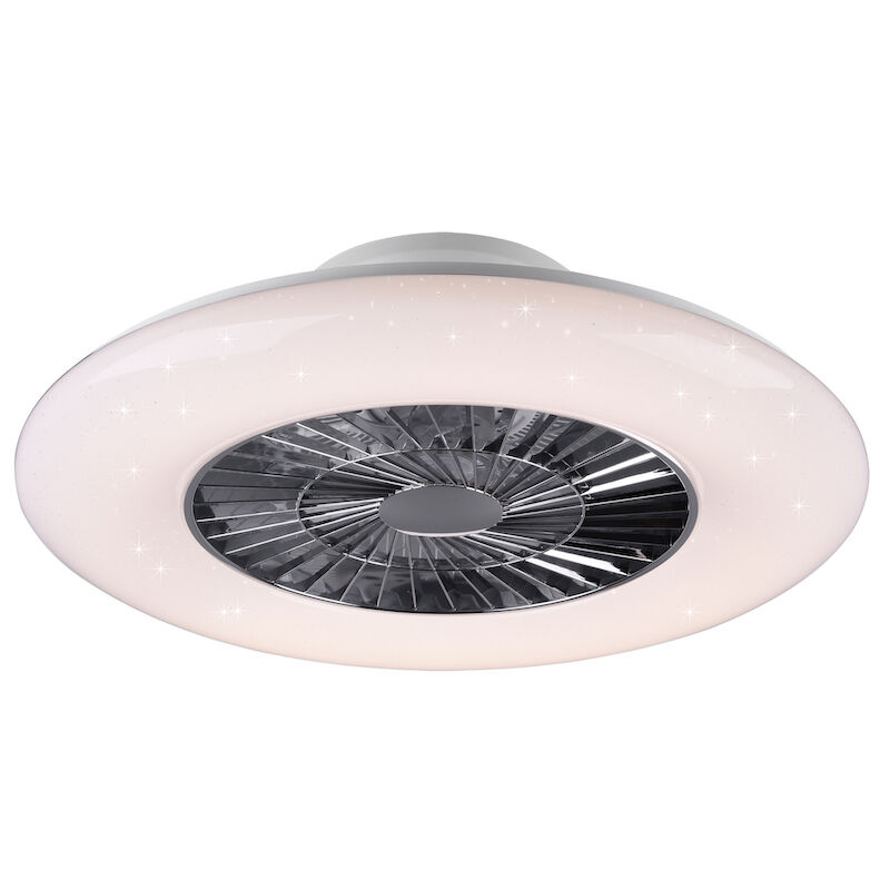 Chromowany wentylator sufitowy nowoczesny, Damia, 40W, regulowana ciepła do zimnej bieli LED, z pilot
