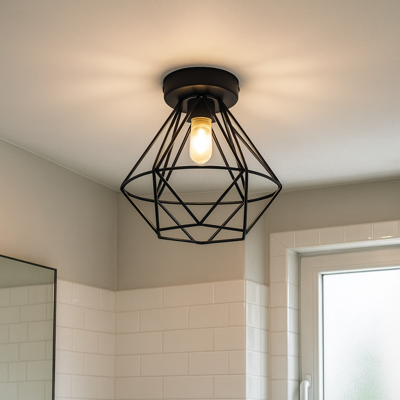 Industrialna lampa łazienkowa sufitowa czarna, Jochem, IP44