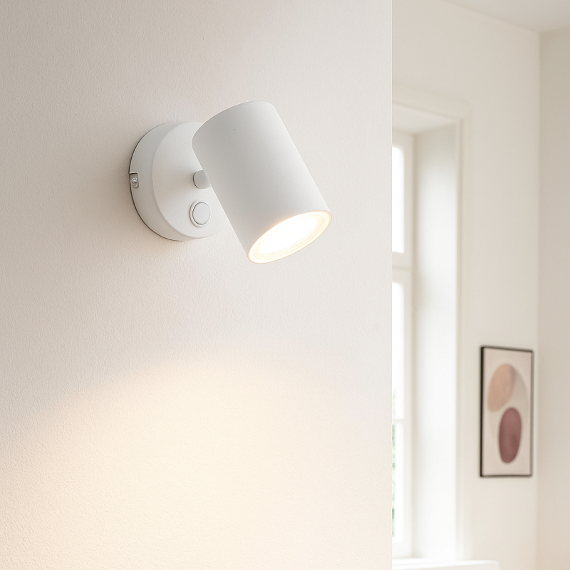 Nowoczesny reflektor ścienny biały, Elena, z przełącznik Nowoczesny reflektor ścienny biały, Elena, z przełącznik