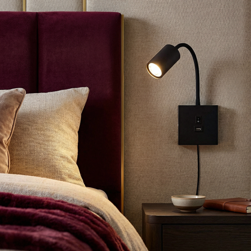 Nowoczesny reflektor ścienny czarny, Tibor, z przełącznik Nowoczesny reflektor ścienny czarny, Tibor, z przełącznik