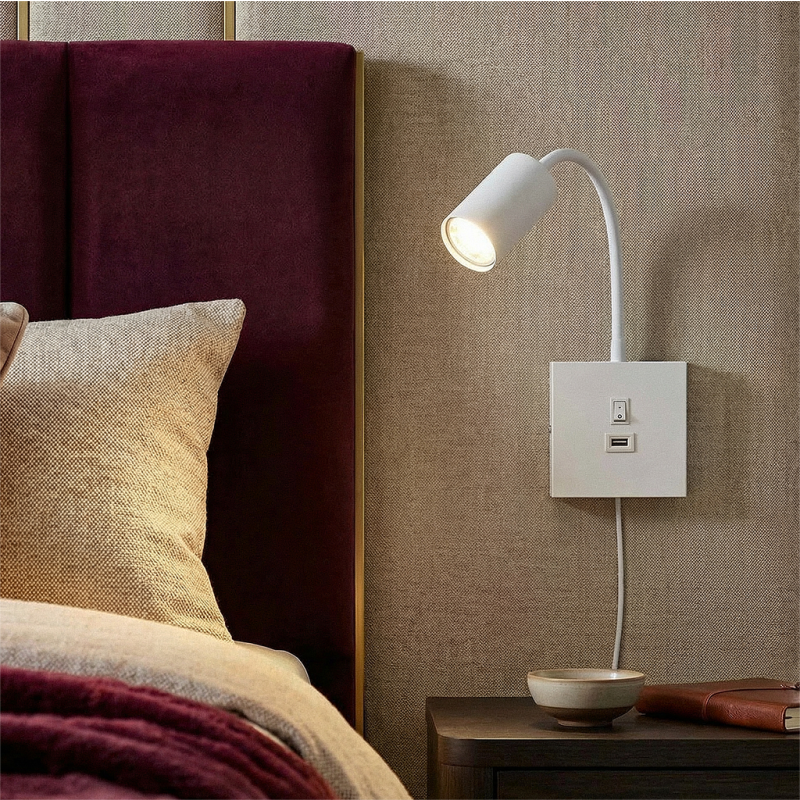 Nowoczesny reflektor ścienny biały, Tibor, z przełącznik