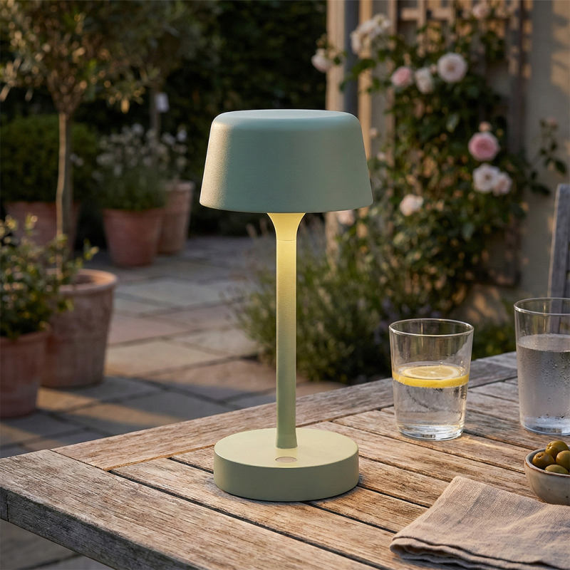 Nowoczesna lampa stołowa ogrodowa zielona, Emily, 3W, 3000K LED, IP44, ściemniana w 3 krokach