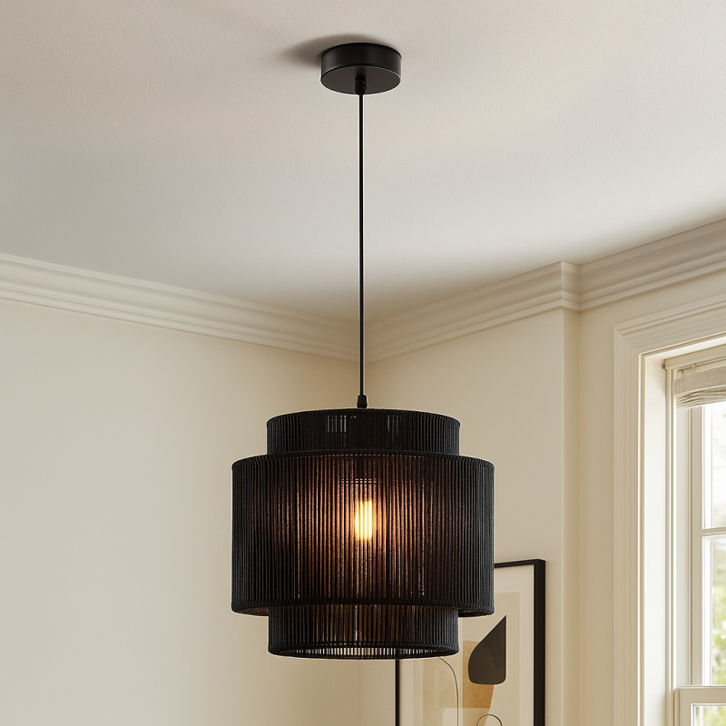 Rustykalna lampa wisząca czarna, Sanny