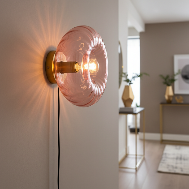 Retro kinkiet różowy, Diane, z przełącznik