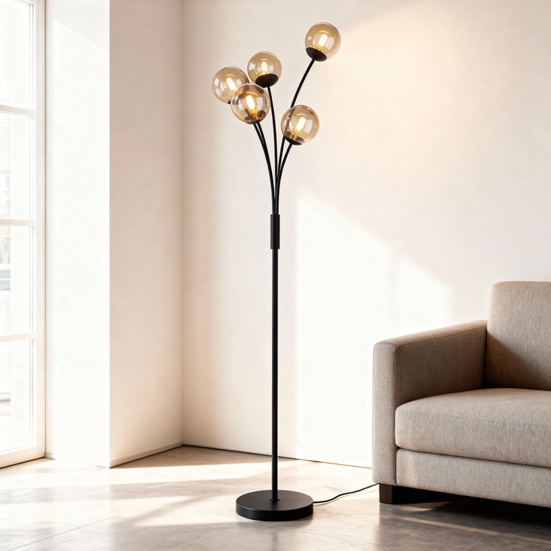 Design lampa stojąca bursztynowa, Stacy, z przełącznik