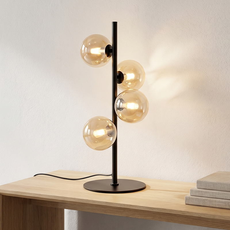 Design lampa stołowa bursztynowa, Remo, z przełącznik
