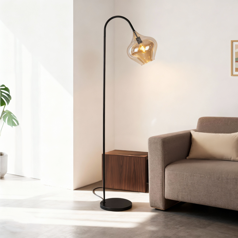 Design lampa stojąca bursztynowa, Sophia, z przełącznik