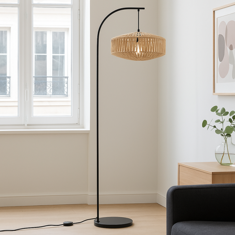 Rustykalna lampa stojąca brązowa, Selena, z przełącznik