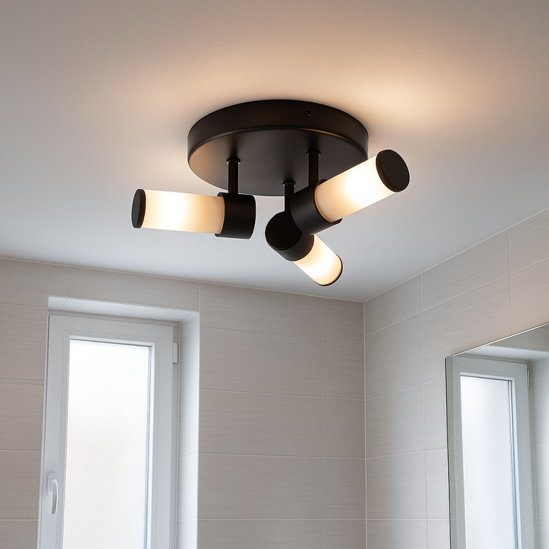 Nowoczesna lampa łazienkowa sufitowa czarna, Callum, IP44 Nowoczesna lampa łazienkowa sufitowa czarna, Callum, IP44