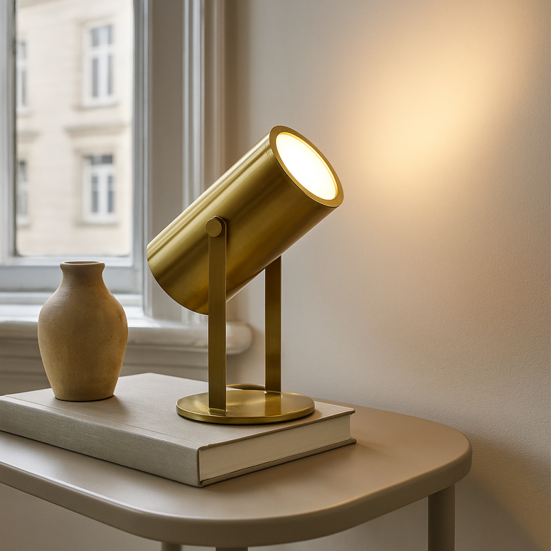 Nowoczesna lampa stołowa akumulatorowa mosiądz, Elko, 2W, 3000K LED, z przełącznik