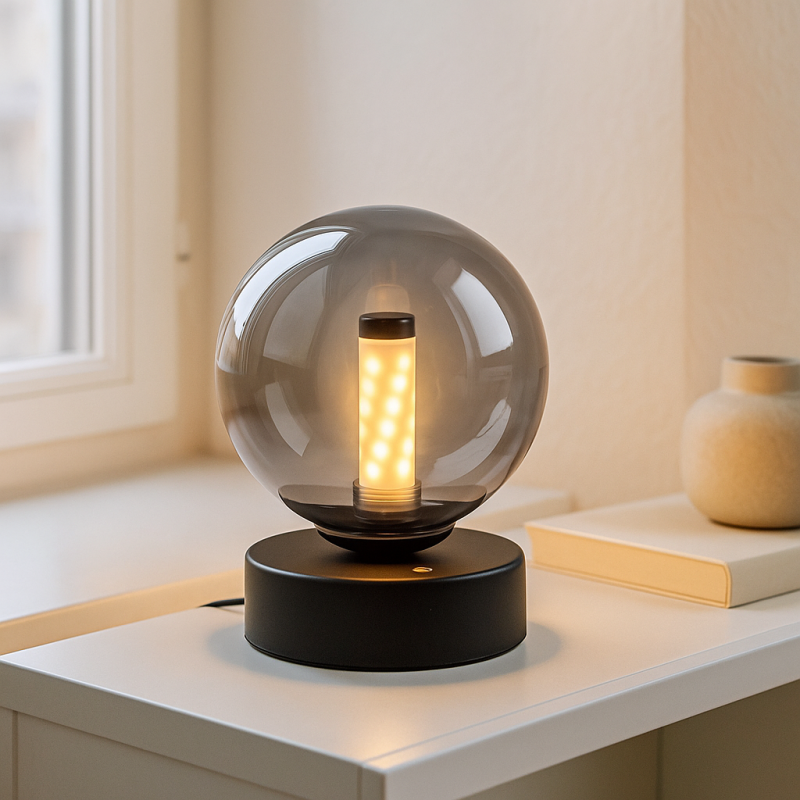Nowoczesna lampa stołowa akumulatorowa czarna, Theo, 2W, 3000K LED, IP44, ściemniana w 3 krokach