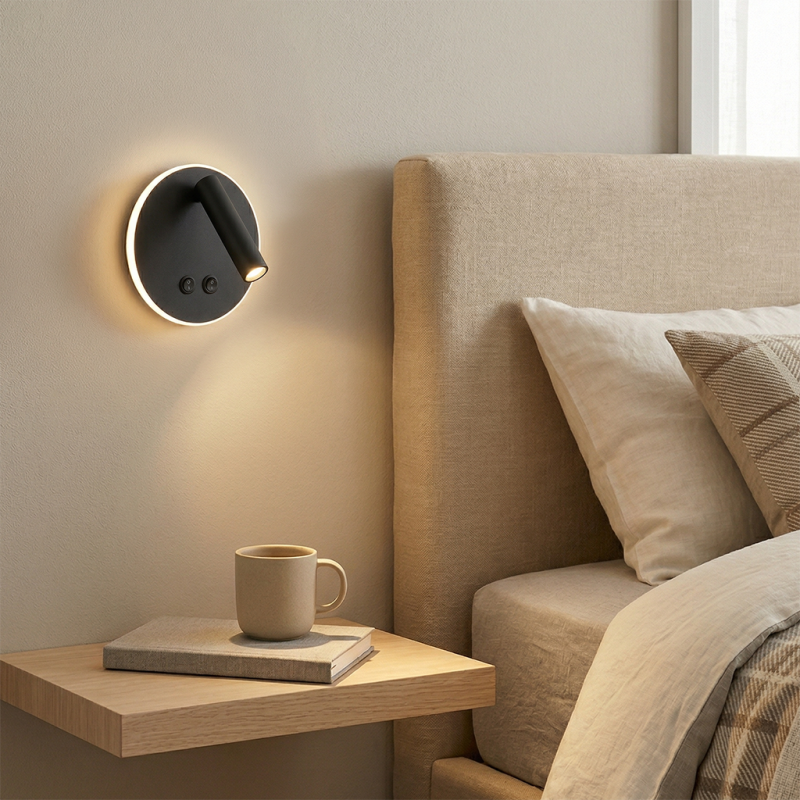 Nowoczesny kinkiet czarny, Robbie, 10W, 4000K LED, z przełącznik