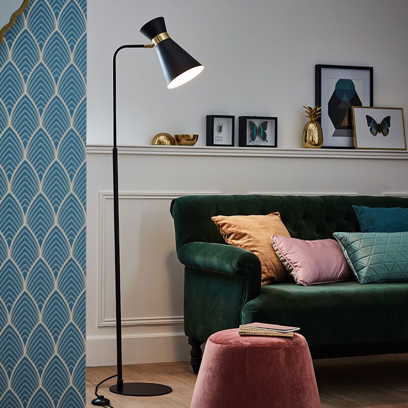 Nowoczesna lampa stojąca złota, Albane, z przełącznik