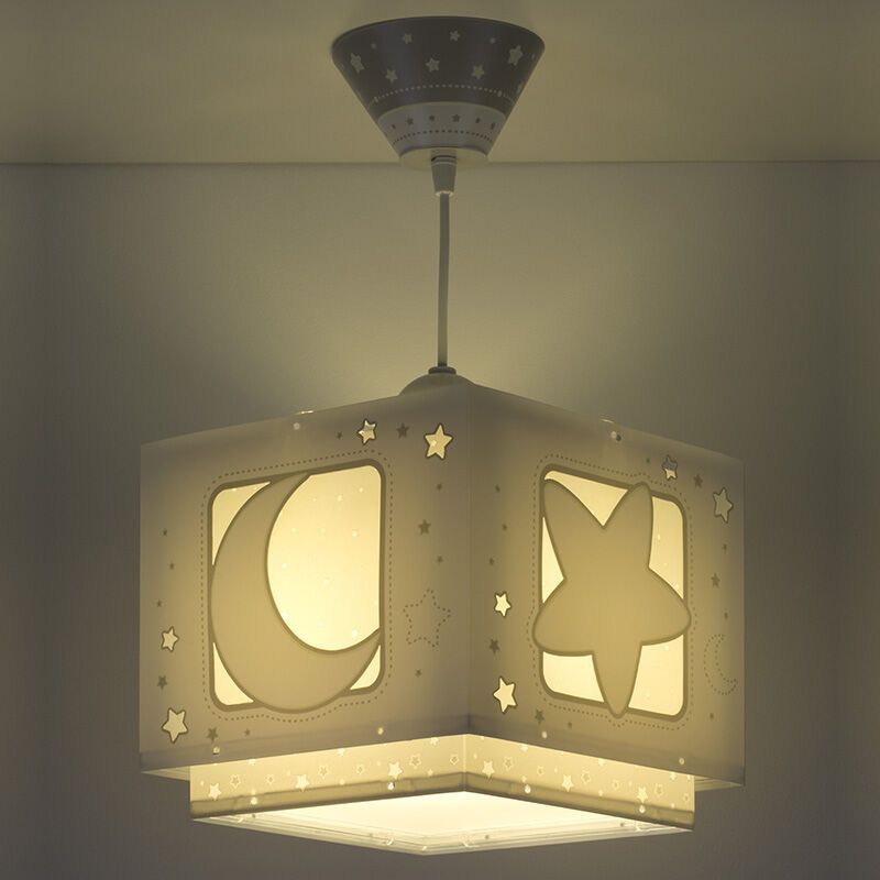 Szara lampa wisząca dla dzieci plastikowa, Moon and stars Szara lampa wisząca dla dzieci plastikowa, Moon and stars