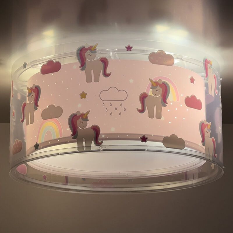 Różowa lampa sufitowa dla dzieci plastikowa, Unicorn