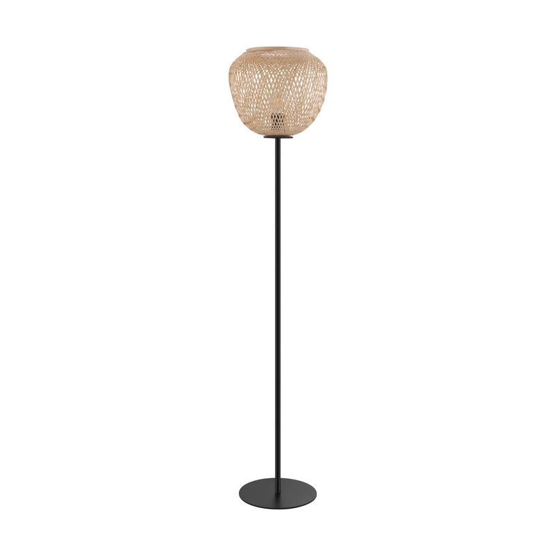 Drewniana lampa stojąca czarna, Nicole, z przełącznik Drewniana lampa stojąca czarna, Nicole, z przełącznik