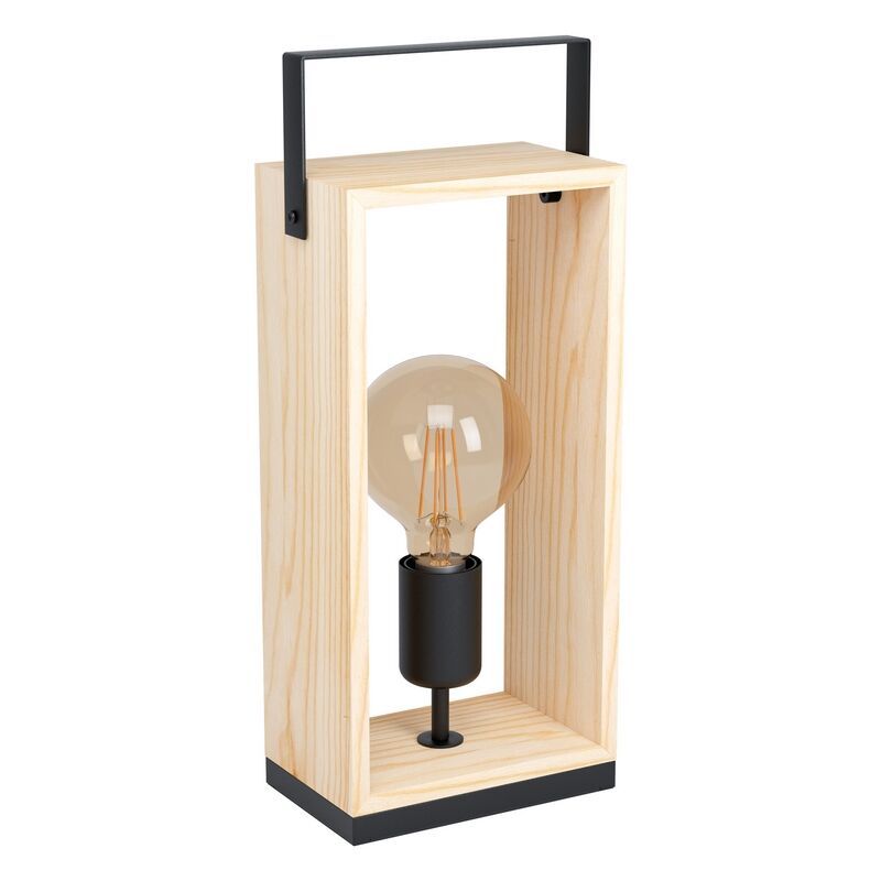 Drewniana lampa stołowa czarna, Olaf, z przełącznik Drewniana lampa stołowa czarna, Olaf, z przełącznik