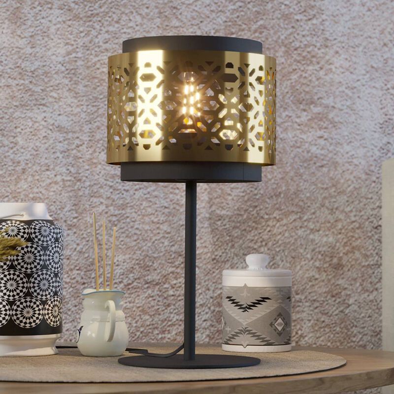 Stalowa retro lampa stołowa mosiądz, Quincy, z przełącznik Stalowa retro lampa stołowa mosiądz, Quincy, z przełącznik