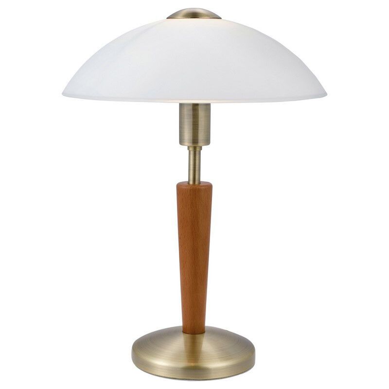 Drewniana klasyczna lampa stołowa brązowa, Miam, z dotykowy ściemniacz