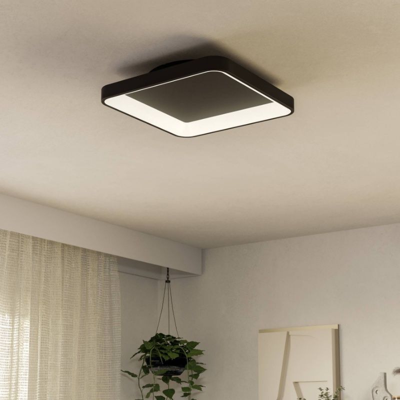 Plastikowa nowoczesna lampa sufitowa czarna, Shauni, 12W, regulowana ciepła do zimnej bieli LED, z pilot Plastikowa nowoczesna lampa sufitowa czarna, Shauni, 12W, regulowana ciepła do zimnej bieli LED, z pilot
