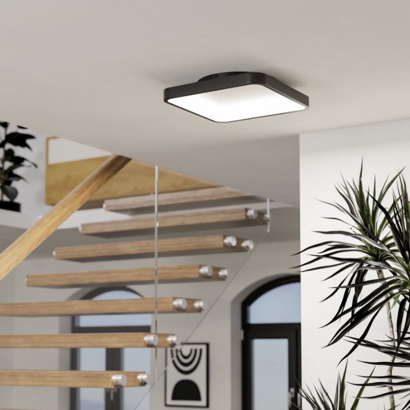 Stalowa nowoczesna inteligentna lampa sufitowa czarna, Shauni, 20W, RGBW LED, z pilot Stalowa nowoczesna inteligentna lampa sufitowa czarna, Shauni, 20W, RGBW LED, z pilot